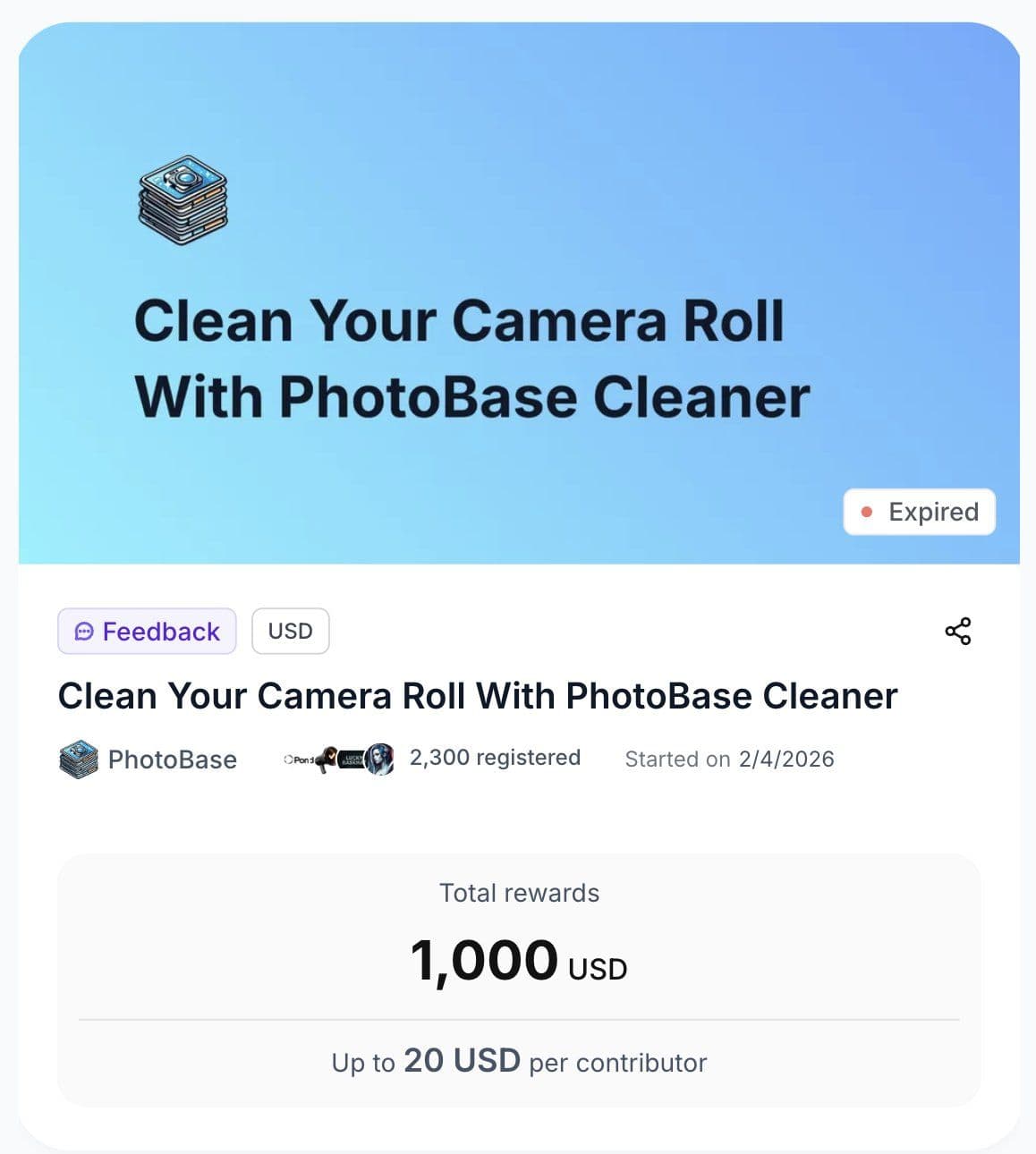PhotoBase App bounty on Pond