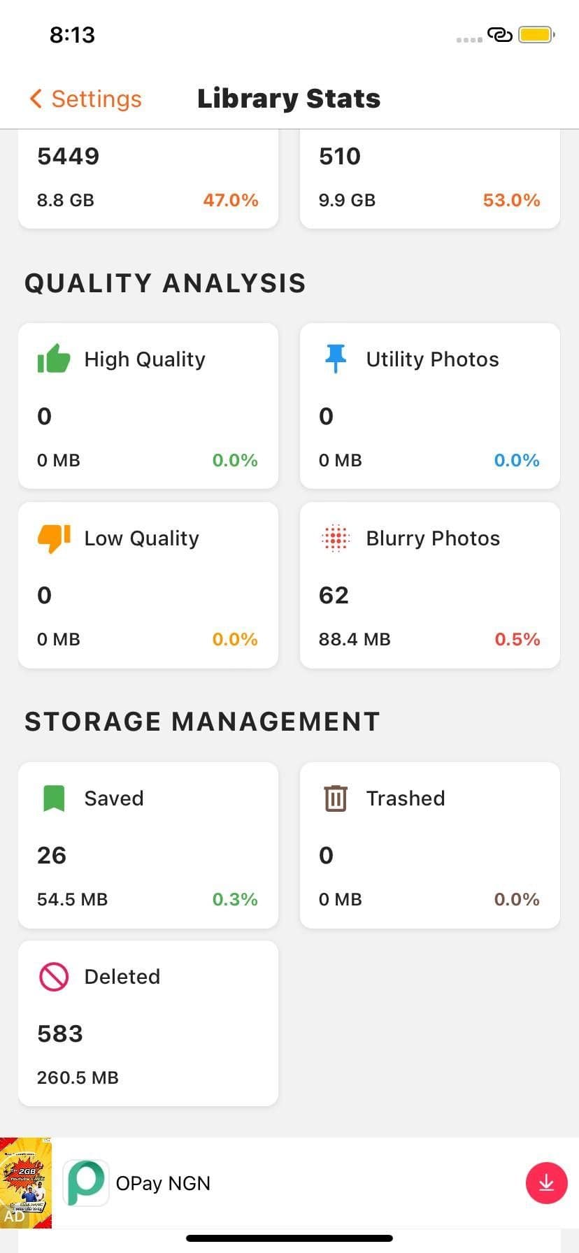 User 3 stats — 583 deleted, 260.5 MB freed